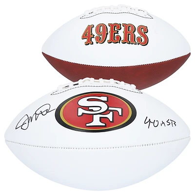 Ballon de football blanc autographié par Joe Montana des 49ers de San Francisco avec l'inscription « 4-0 in SB »