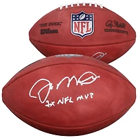 Ballon de football américain Wilson Duke en couleur, autographié par Joe Montana des 49ers de San Francisco, avec inscription « 2x MVP de la NFL ».