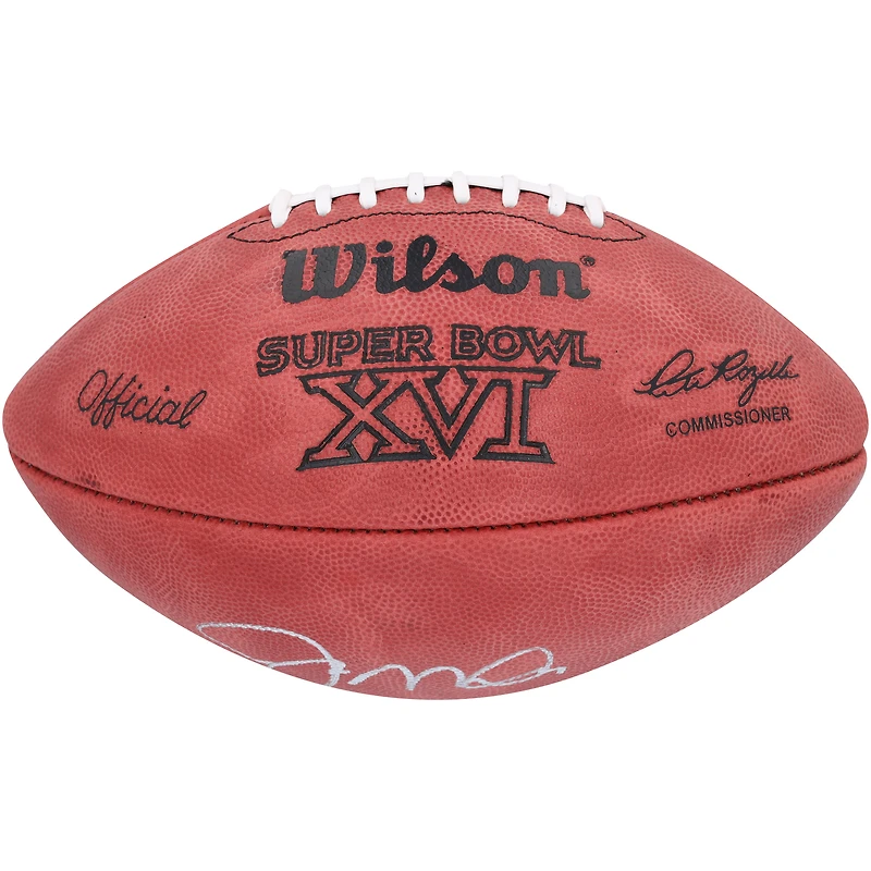 Ballon de football dédicacé par Joe Montana des 49ers de San Francisco avec logo Wilson pour le Super Bowl XVI