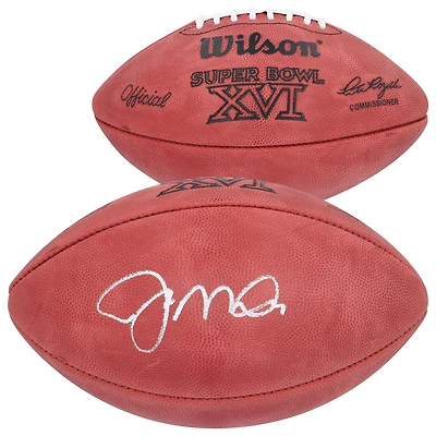Ballon de football dédicacé par Joe Montana des 49ers de San Francisco avec logo Wilson pour le Super Bowl XVI