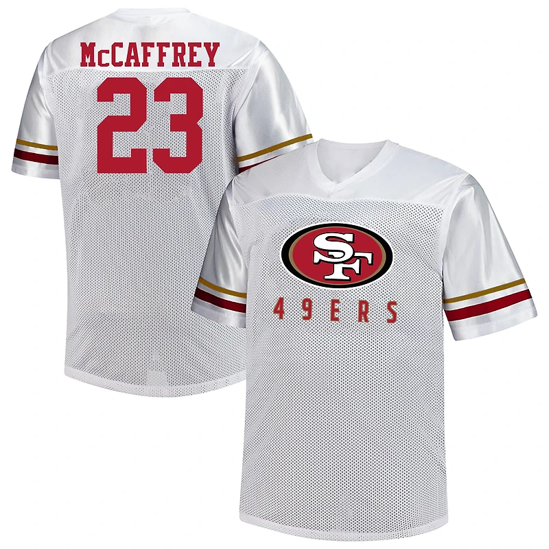 Maillot à col en V blanc Christian McCaffrey Fanatics pour homme des 49ers de San Francisco, grande taille