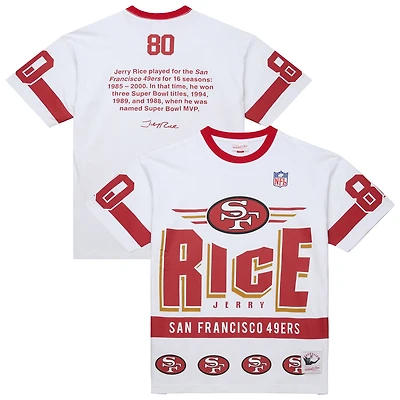 T-shirt blanc pour homme Mitchell & Ness Jerry Rice avec logo vintage des 49ers de San Francisco, nom et numéro l'équipe