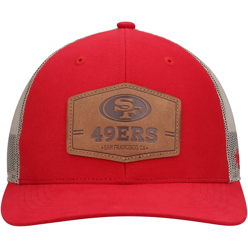 Casquette réglable en cuir brut pour hommes '47 Scarlet/Natural San Francisco 49ers Trucker
