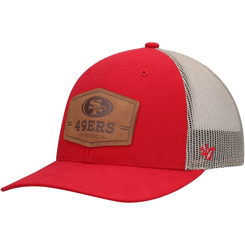Casquette réglable en cuir brut pour hommes '47 Scarlet/Natural San Francisco 49ers Trucker