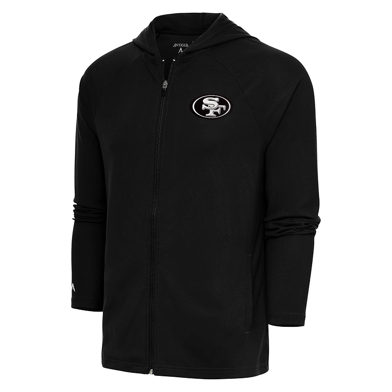 Sweat à capuche zippé intégral Antigua Black San Francisco 49ers avec logo métallique Legacy pour homme