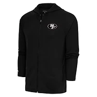 Sweat à capuche zippé intégral Antigua Black San Francisco 49ers avec logo métallique Legacy pour homme