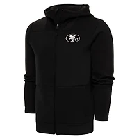Sweat à capuche zippé intégral Antigua Black San Francisco 49ers avec logo métallisé pour homme