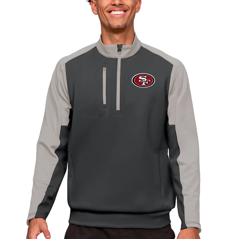 Men's Antigua Charcoal San Francisco 49ers Team Quarter-Zip Pullover Top