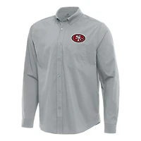 Chemise boutonnée à manches longues en tissu tri-mélange tissé antigua gris pour homme des 49ers de San Francisco