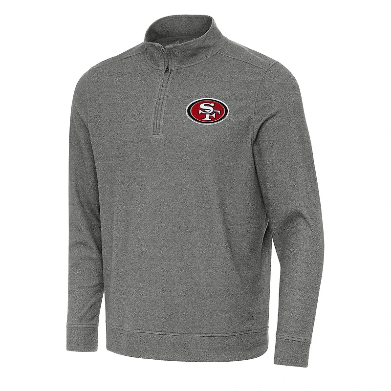 Haut à fermeture éclair discrète Antigua Heather Black pour homme des 49ers de San Francisco