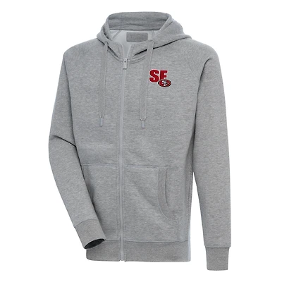 Men's Antigua  Heather Gray San Francisco 49ers Victory Full-Zip Hoodie