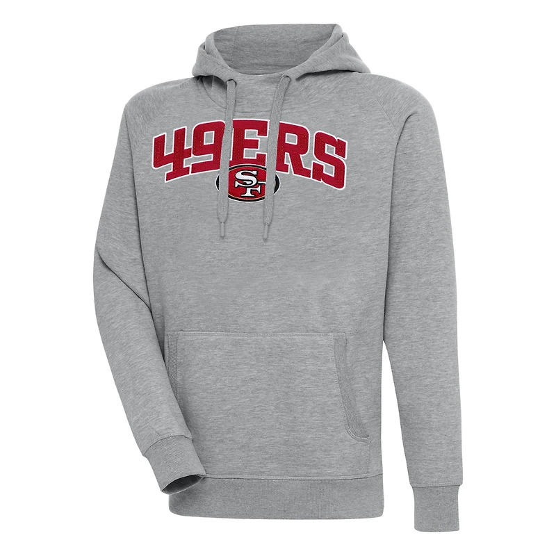 Men's Antigua  Heather Gray San Francisco 49ers Victory Pullover Hoodie