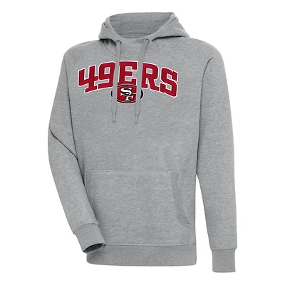 Men's Antigua  Heather Gray San Francisco 49ers Victory Pullover Hoodie