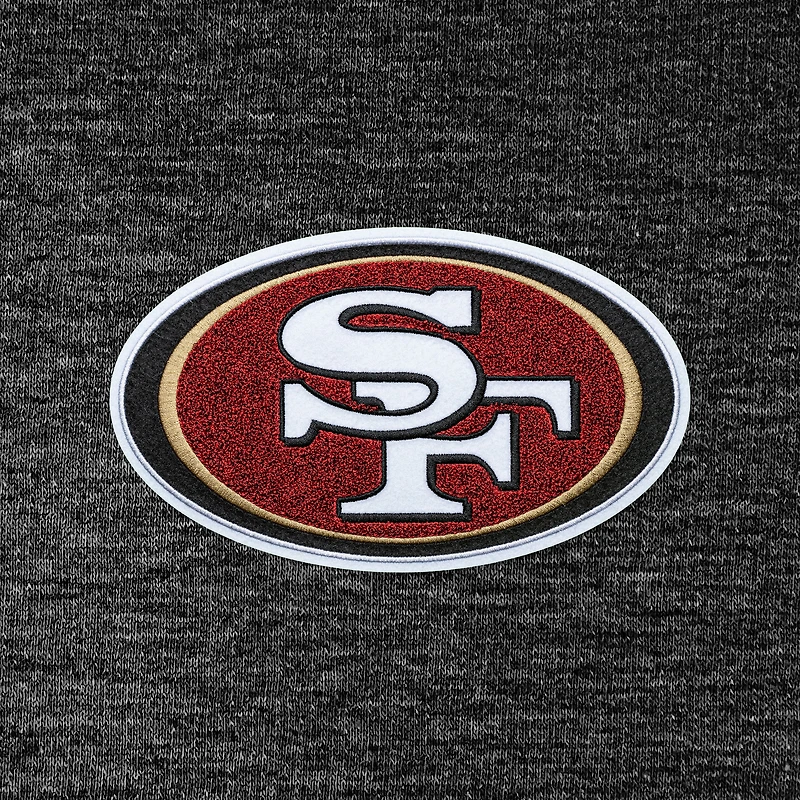 Men's Antigua Heathered Black San Francisco 49ers Action Chenille Pullover Hoodie
