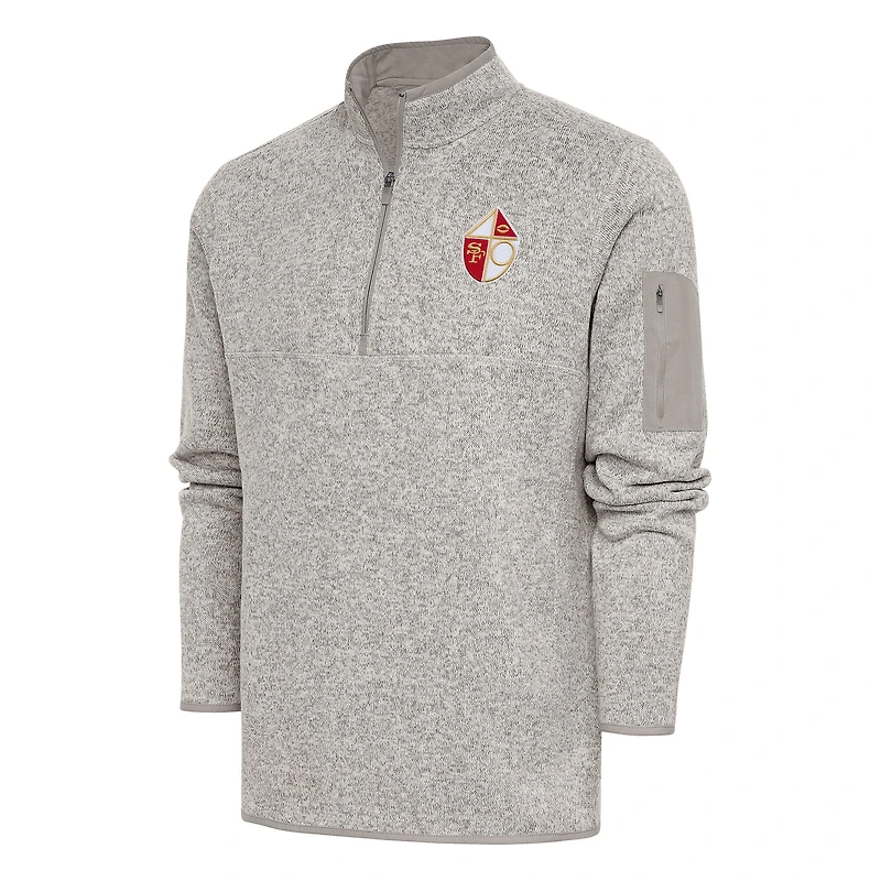 Veste à enfiler quart de zip Antigua Oatmeal pour homme des San Francisco 49ers