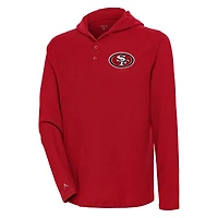 Men's Antigua  Scarlet San Francisco 49ers Strong Hold Long Sleeve Henley Hoodie T-Shirt