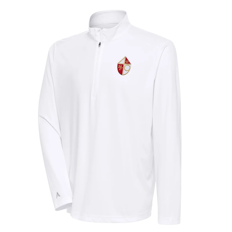 Pull-over blanc Antigua pour homme, logo rétro des 49ers de San Francisco, à fermeture éclair quart tour