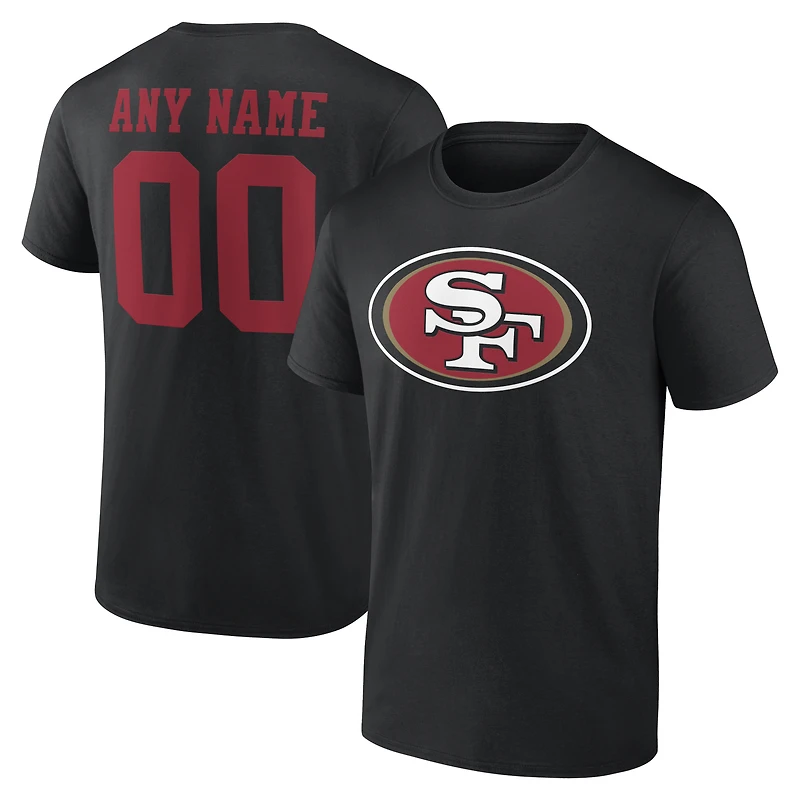 T-shirt noir authentique pour homme des 49ers de San Francisco, personnalisé avec nom et numéro.