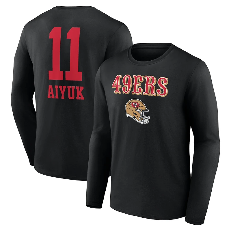 Men's Brandon Aiyuk Black San Francisco 49ers Team Wordmark Name & Number Long Sleeve T-Shirt