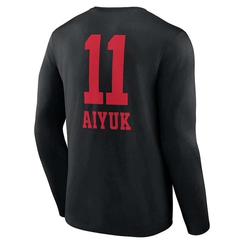 Men's Brandon Aiyuk Black San Francisco 49ers Team Wordmark Name & Number Long Sleeve T-Shirt