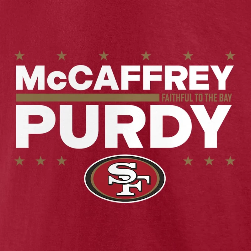 T-shirt pour homme Brock Purdy et Christian McCaffrey Scarlet, joueurs des 49ers de San Francisco