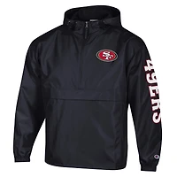 Men's Champion Black San Francisco 49ers Packable Hooded Windbreaker Half-Zip Jacket