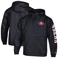 Men's Champion Black San Francisco 49ers Packable Hooded Windbreaker Half-Zip Jacket