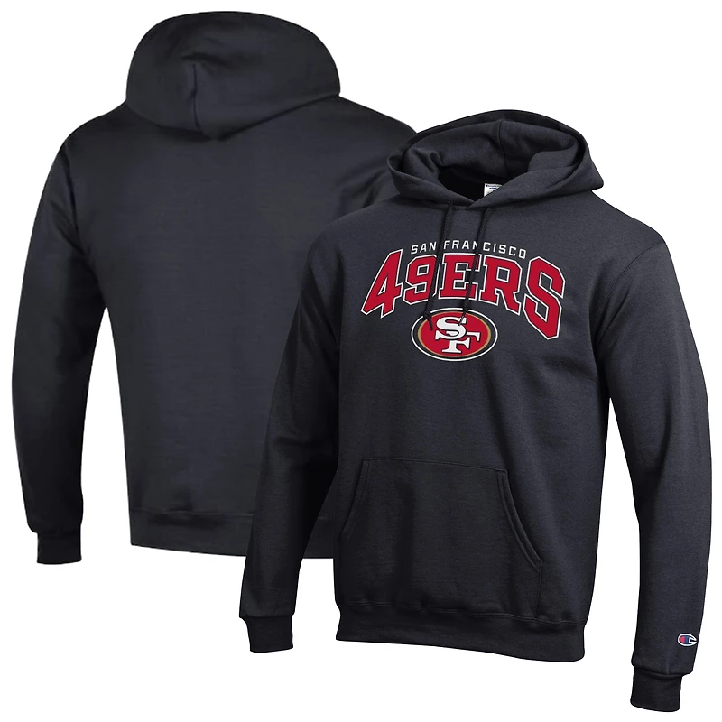 Men's Champion Scarlet San Francisco 49ers Powerblend Arch over Logo Hoodie