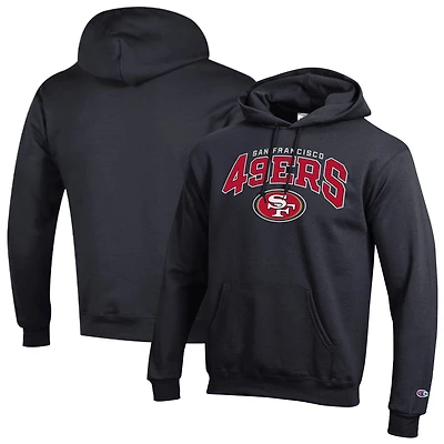 Men's Champion Scarlet San Francisco 49ers Powerblend Arch over Logo Hoodie