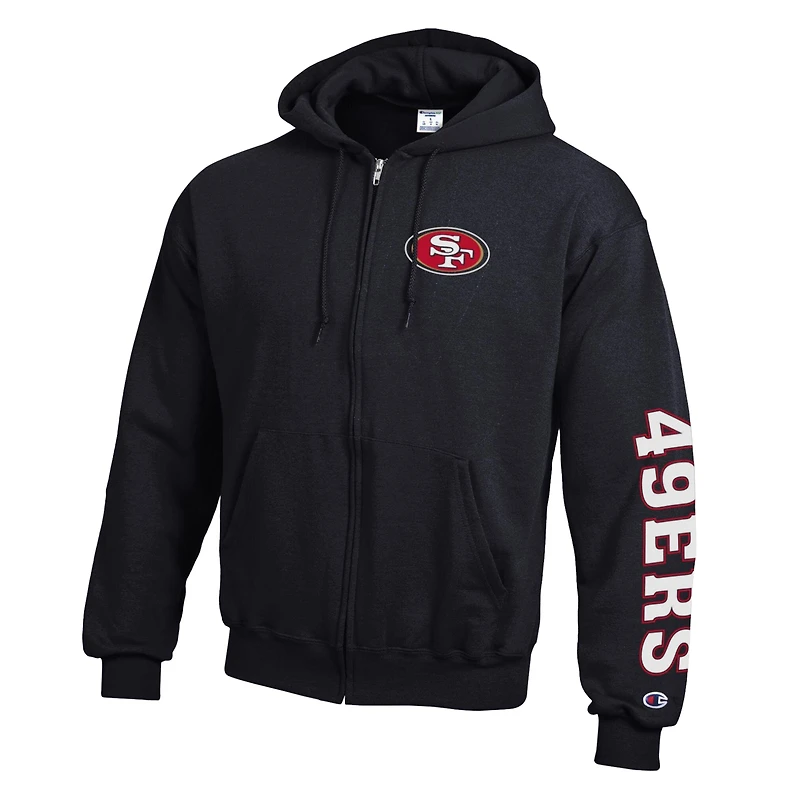 Sweat à capuche zippé Champion noir San Francisco 49ers en polaire Powerblend pour homme