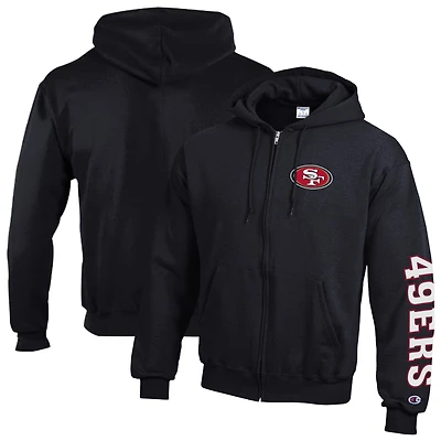 Men's Champion Black San Francisco 49ers Powerblend Fleece Full-Zip Hoodie
