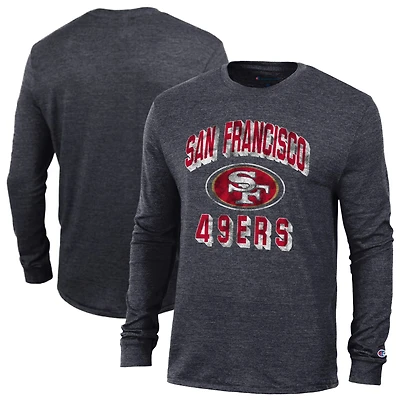 Men's Champion Heather Black San Francisco 49ers Ultimate Tri-Blend Long Sleeve T-Shirt