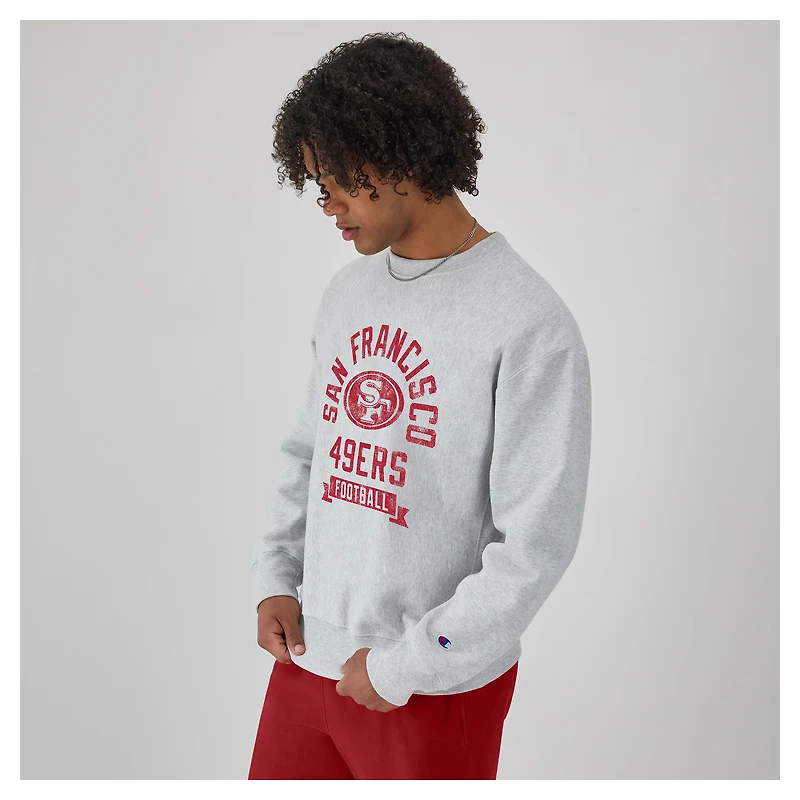 Men's Champion Heather Gray San Francisco 49ers Reverse Weave Fleece Pullover Sweatshirt