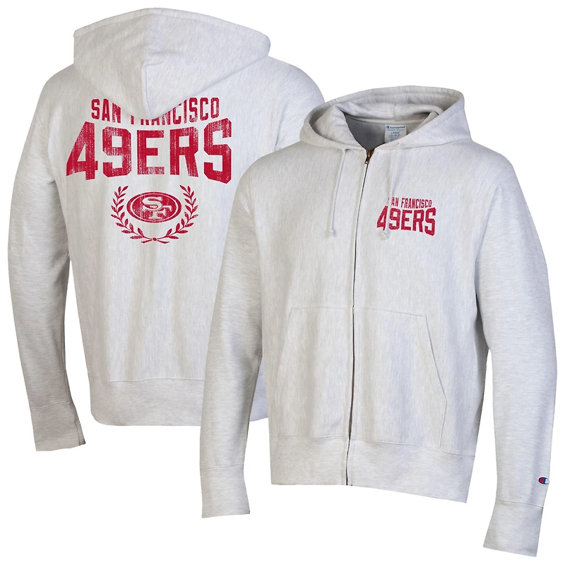 Men's Champion Heather Gray San Francisco 49ers Reverse Weave Full-Zip Hoodie