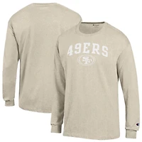 T-shirt à manches longues Champion Heather Oatmeal San Francisco 49ers, imprimé blanc, pour homme
