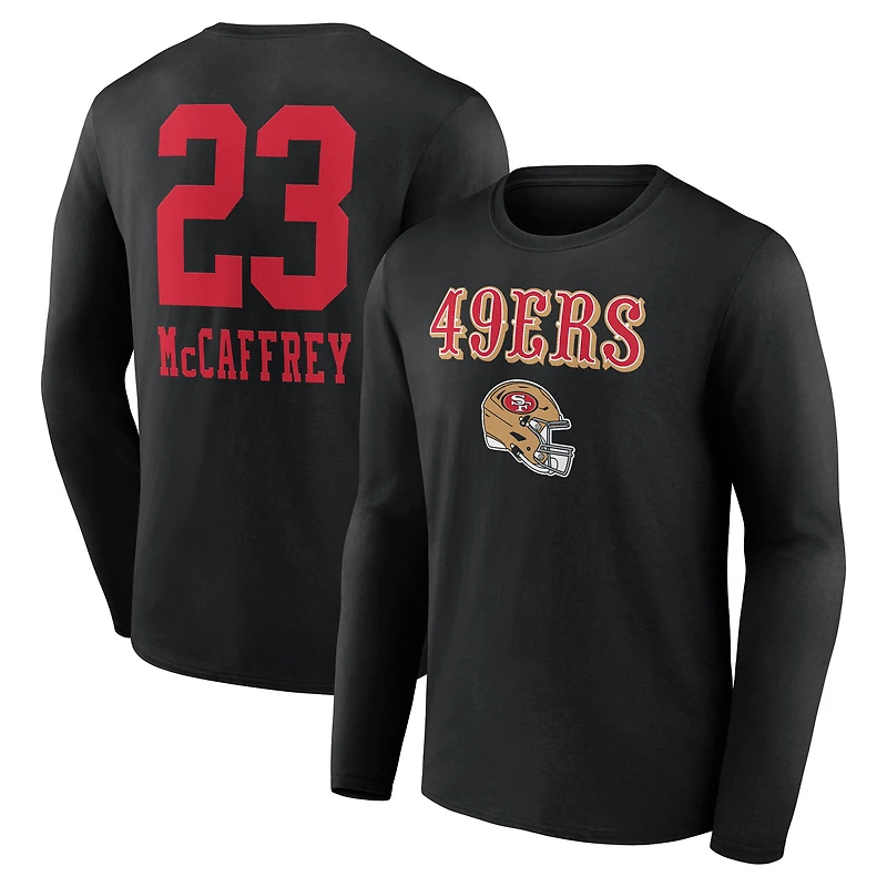 Men's Christian McCaffrey Black San Francisco 49ers Team Wordmark Name & Number Long Sleeve T-Shirt