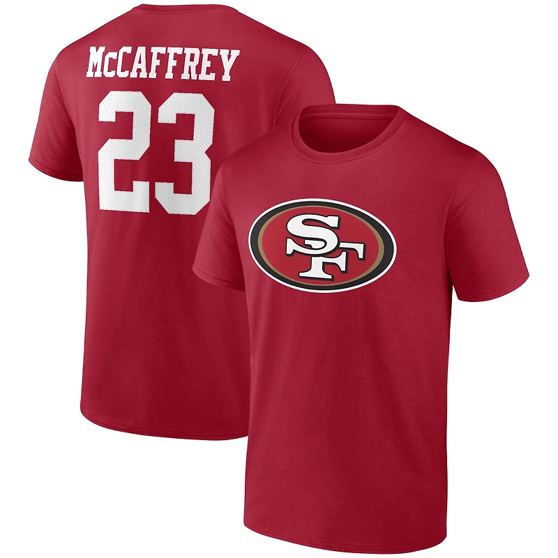 T-shirt Christian McCaffrey Scarlet pour homme, icône du joueur des 49ers de San Francisco