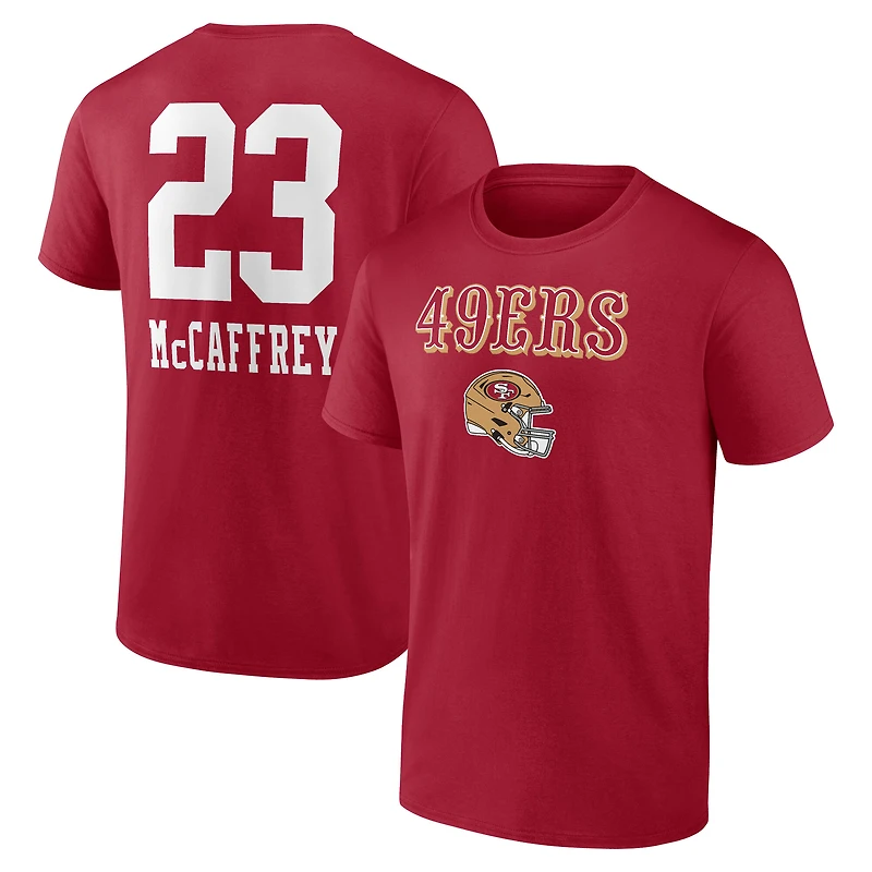 Men's Christian McCaffrey Scarlet San Francisco 49ers Team Wordmark Name & Number T-Shirt