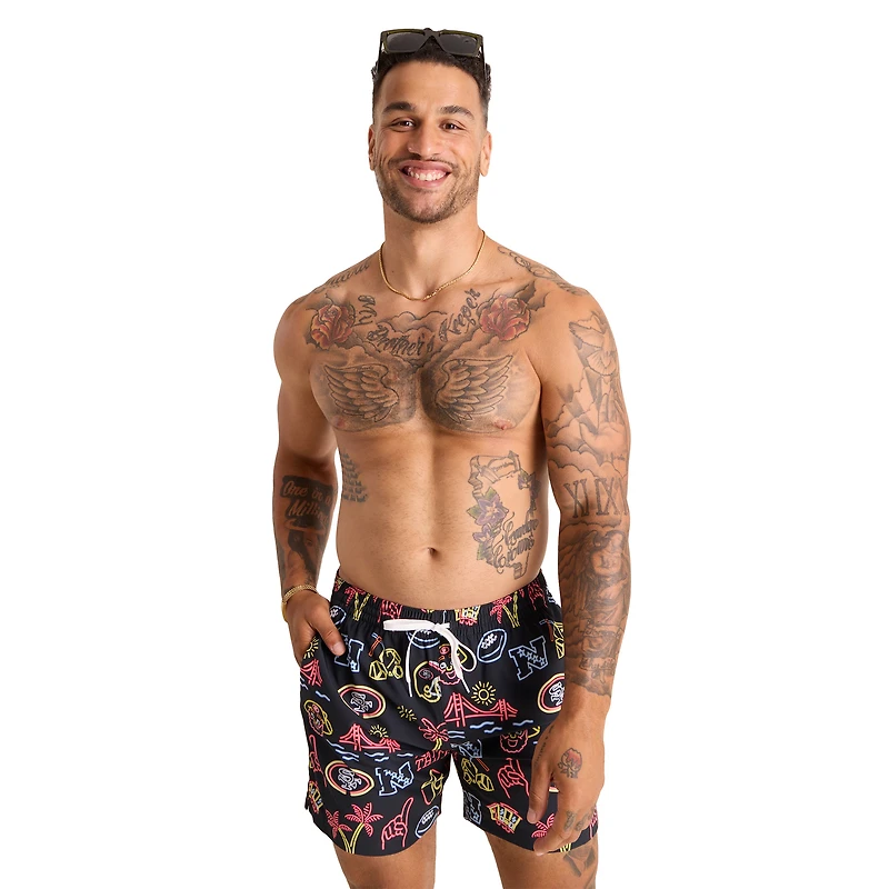 Maillot de bain classique doublé noir Chubbies des San Francisco 49ers, taille 5,5 pouces, The Neon
