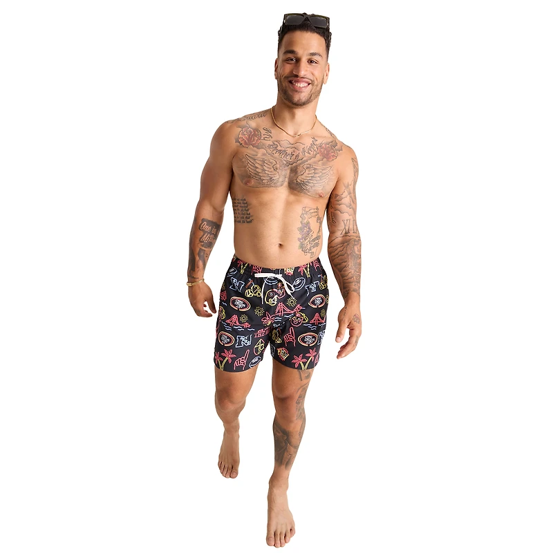 Maillot de bain classique doublé noir Chubbies des San Francisco 49ers, taille 5,5 pouces, The Neon