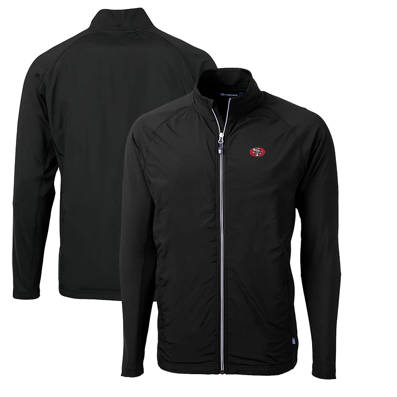 Veste hybride recyclée entièrement zippée Cutter & Buck noire San Francisco 49ers Adapt Eco Knit pour homme, coupe-vent et coupe-vent, grande taille