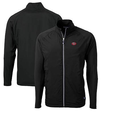 Veste hybride recyclée entièrement zippée Cutter & Buck noire San Francisco 49ers Adapt Eco Knit pour homme, coupe-vent et coupe-vent, grande taille