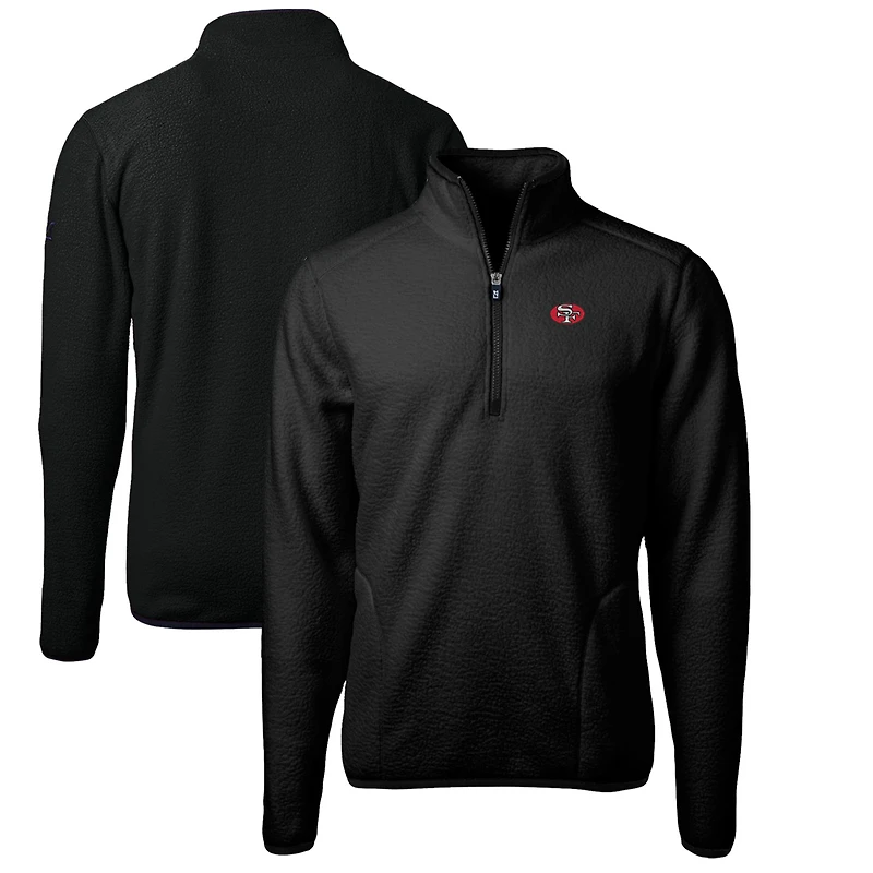 Veste polaire Cascade Eco Sherpa noire pour homme Cutter & Buck, coupe-vent, style rétro, avec fermeture éclair quart de tour, des 49ers San Francisco