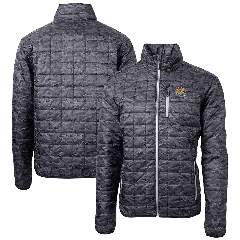 Men's Cutter & Buck Black San Francisco 49ers Helmet Rainier PrimaLoft Eco Insulated Printed Full-Zip Puffer Jacket
