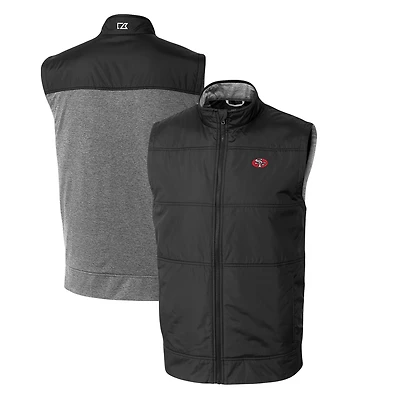 Gilet coupe-vent matelassé hybride Stealth noir avec logo rétro des 49ers de San Francisco pour homme, Cutter & Buck, fermeture éclair intégrale
