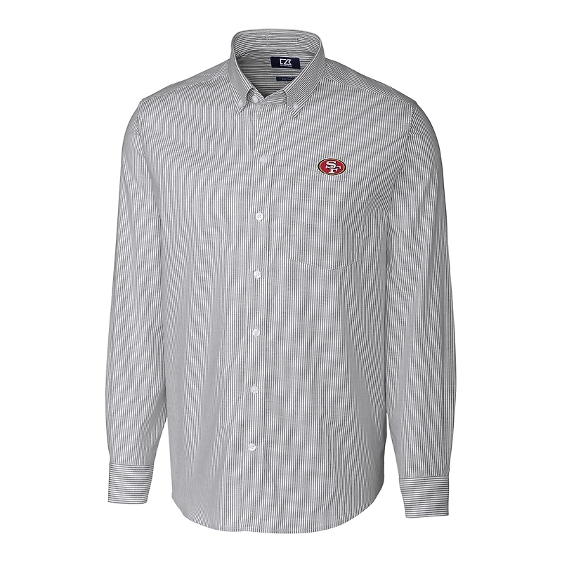 Chemise boutonnée à manches longues en tissu Oxford extensible rayé et anthracite pour homme, modèle Cutter & Buck, San Francisco 49ers, grande taille