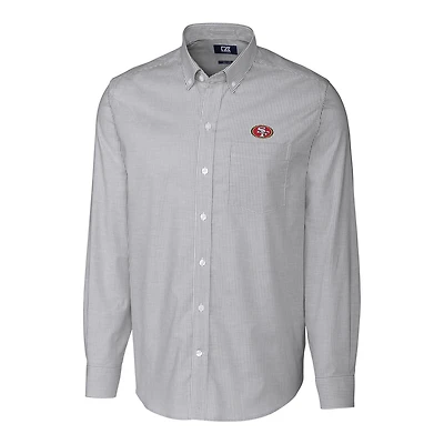 Chemise boutonnée à manches longues en tissu Oxford extensible rayé et anthracite pour homme, modèle Cutter & Buck, San Francisco 49ers, grande taille