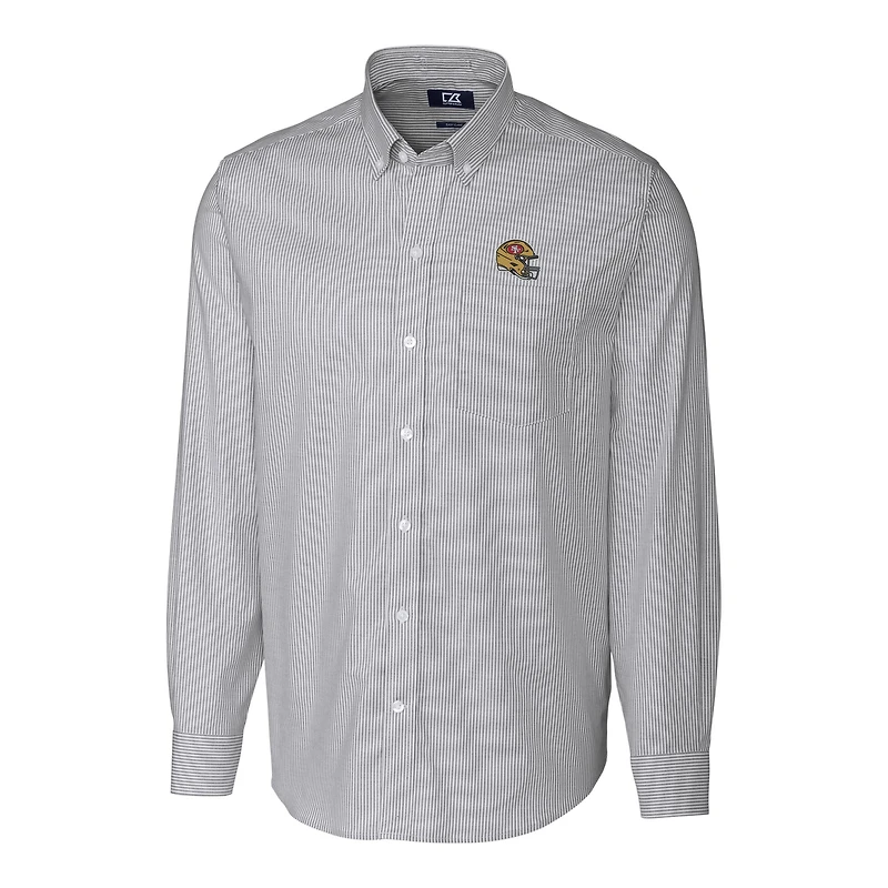 Chemise boutonnée à manches longues et rayures Oxford extensibles pour homme, couleur anthracite, avec casque des San Francisco 49ers, Cutter & Buck