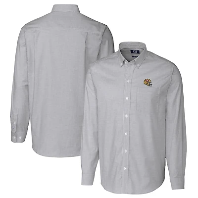 Chemise boutonnée à manches longues et rayures Oxford extensibles pour homme, couleur anthracite, avec casque des San Francisco 49ers, Cutter & Buck