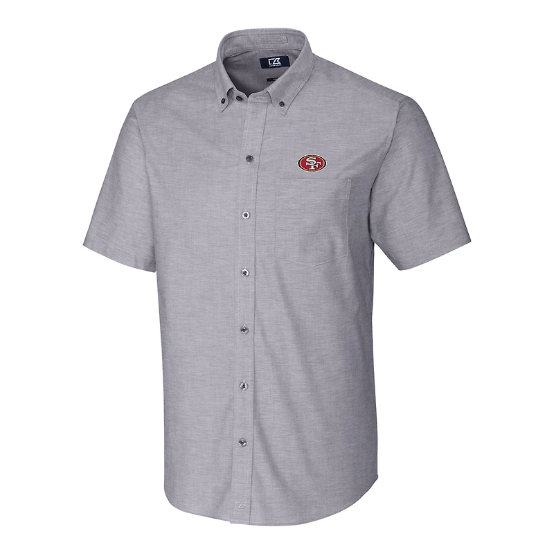 Chemise boutonnée à manches courtes en tissu Oxford extensible pour homme, couleur anthracite, Cutter & Buck, San Francisco 49ers